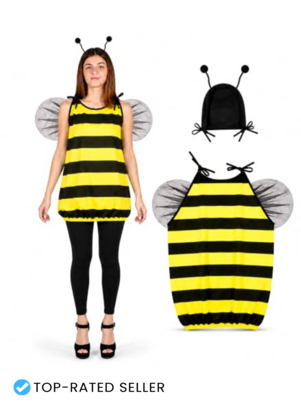 Bumble Bee Halloween Costume Set Dress Wings Headband Cosplay